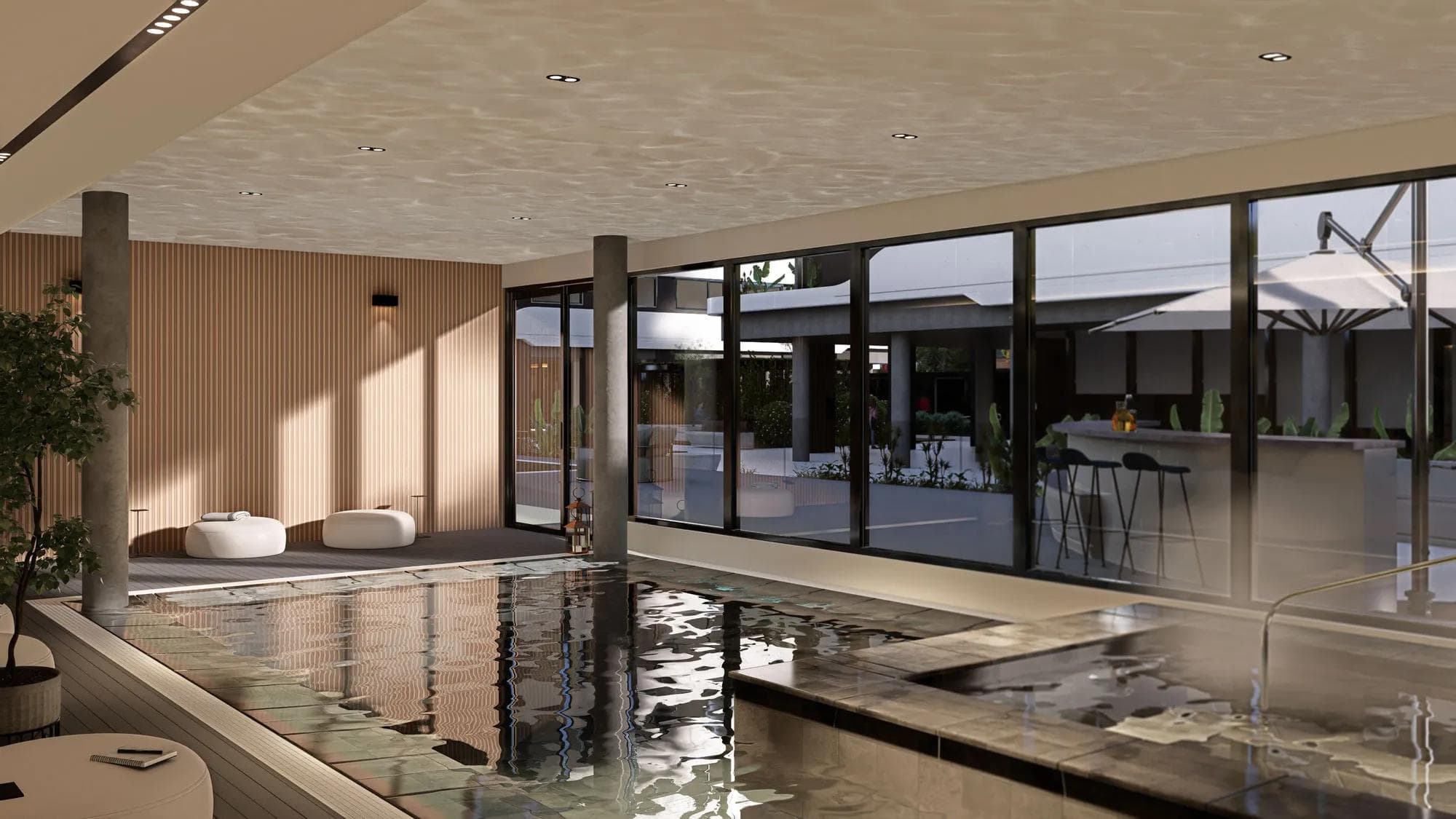 Piscina semicubierta con sector de hidromasaje