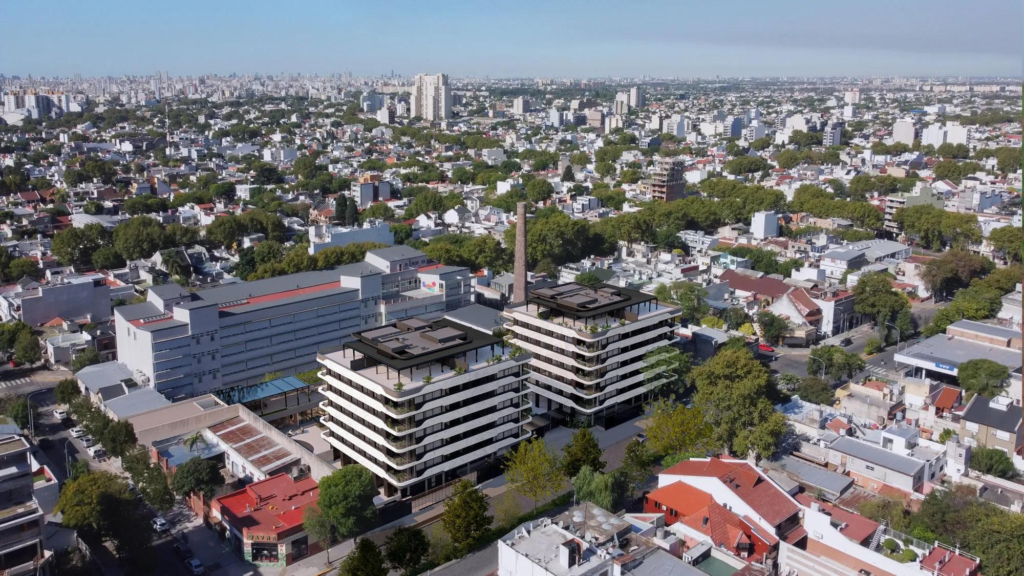Vista aérea de los dos edificios de Place Vendôme en Liniers